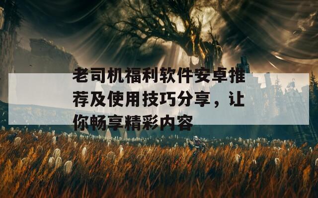 老司机福利软件安卓推荐及使用技巧分享，让你畅享精彩内容